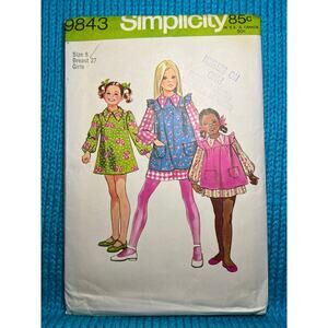 Simplicity 9843 Sewing pattern Girls A line dress Pinafore 1960s size 8